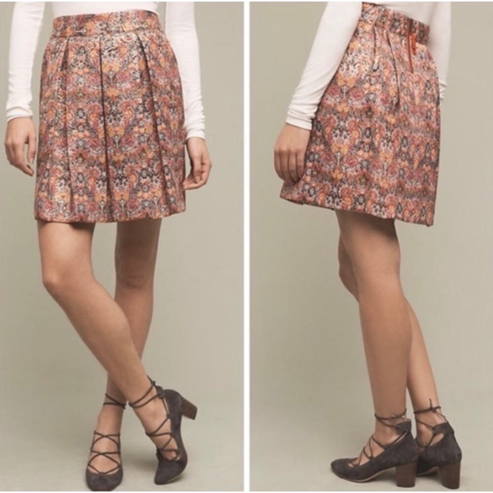 Maeve by Anthropologie Rosia Brocade Floral Pleated Short Skirt Size M.